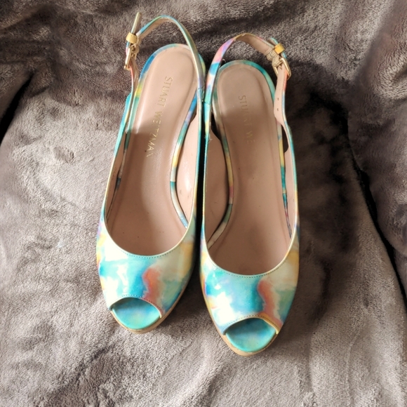 Stuart Weitzman Jean Wedge Peep Toe Slingbacks Size 8 - Picture 6 of 6